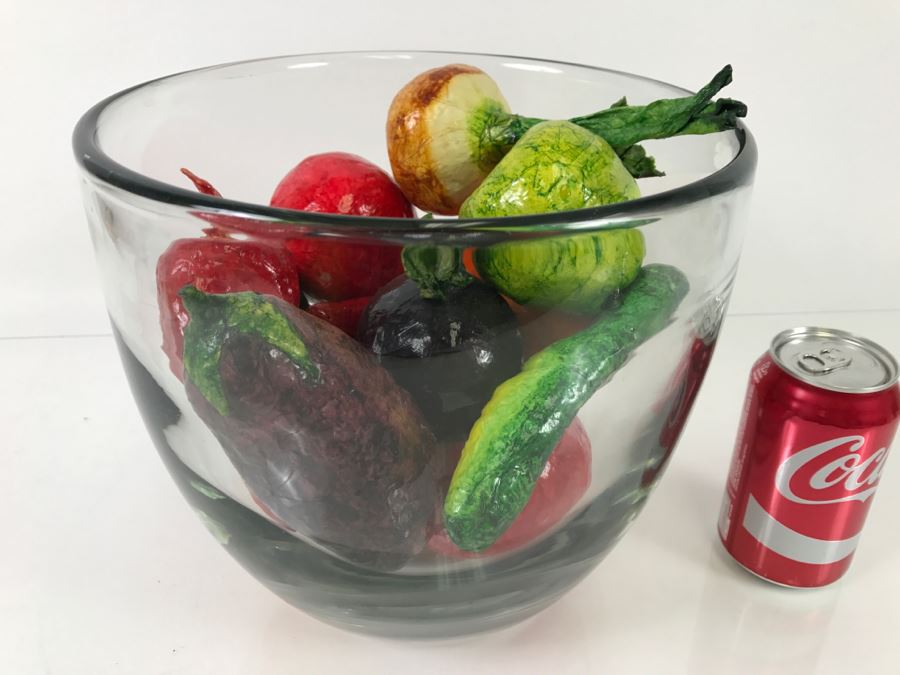 Large Glass Bowl Filled With Artificial Vegetables [Photo 3]