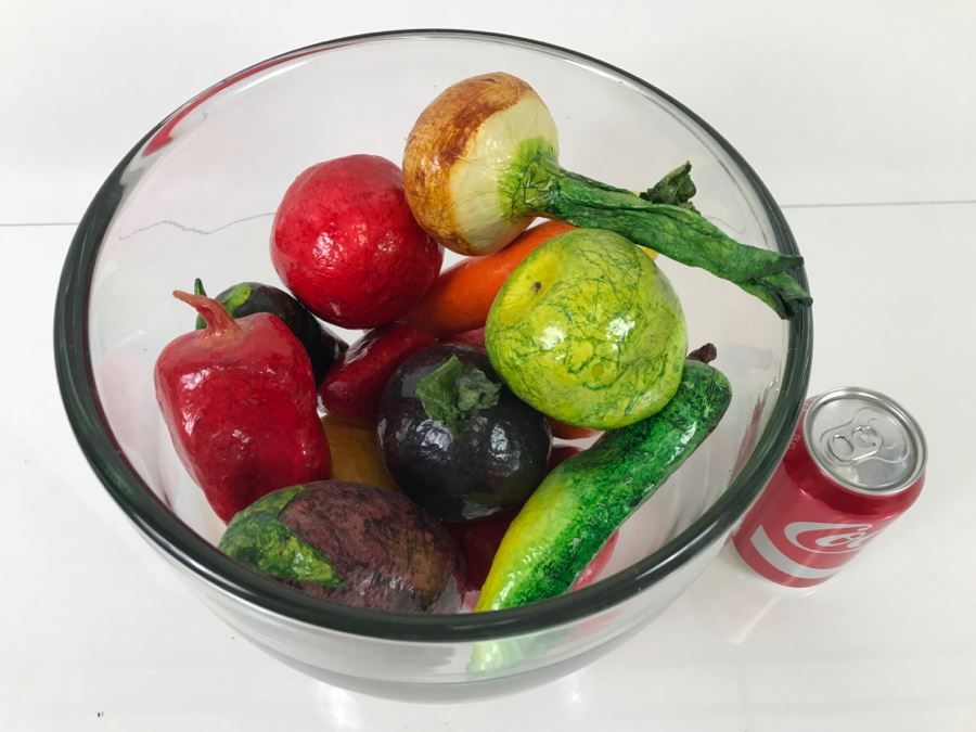 Large Glass Bowl Filled With Artificial Vegetables [Photo 4]