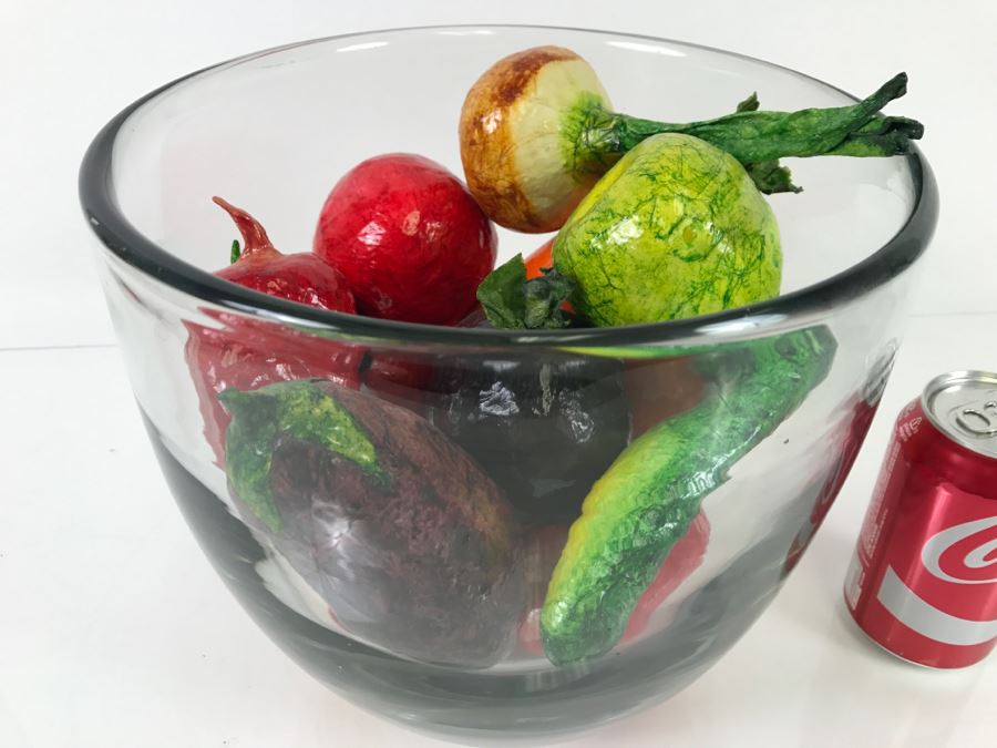 Large Glass Bowl Filled With Artificial Vegetables 2845