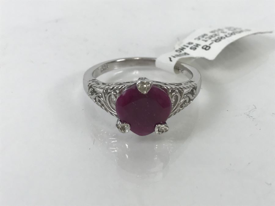 Sterling Silver 3.22CT HS RUBY/RD DIA ACC Ring 3.1g New [Photo 3]
