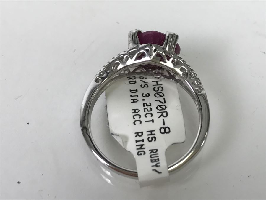 Sterling Silver 3.22CT HS RUBY/RD DIA ACC Ring 3.1g New [Photo 6]