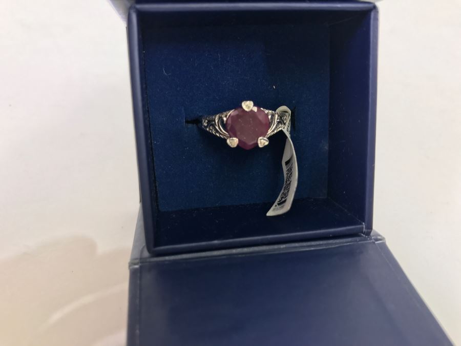 Sterling Silver 3.22CT HS RUBY/RD DIA ACC Ring 3.1g New [Photo 2]