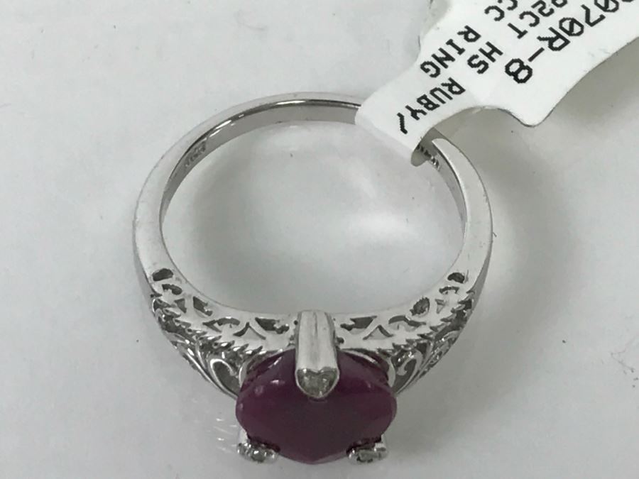 Sterling Silver 3.22CT HS RUBY/RD DIA ACC Ring 3.1g New [Photo 5]