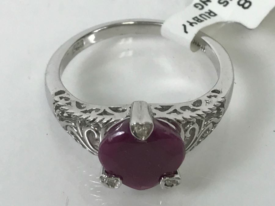 Sterling Silver 3.22CT HS RUBY/RD DIA ACC Ring 3.1g New [Photo 4]