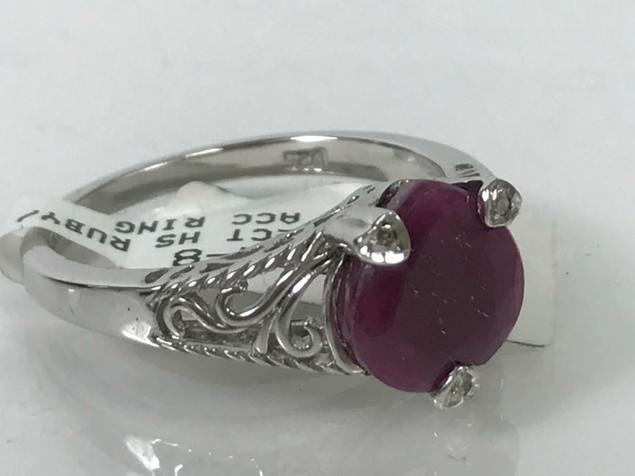 Sterling Silver 3.22CT HS RUBY/RD DIA ACC Ring 3.1g New [Photo 8]