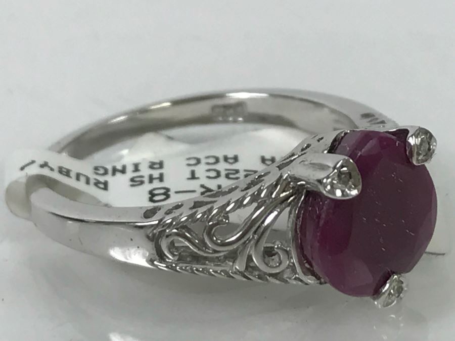 Sterling Silver 3.22CT HS RUBY/RD DIA ACC Ring 3.1g New [Photo 7]