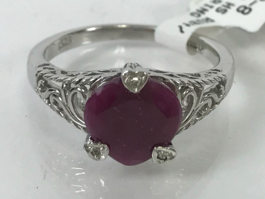 Sterling Silver 3.22CT HS RUBY/RD DIA ACC Ring 3.1g New [Photo 1]