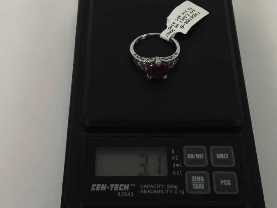Sterling Silver 3.22CT HS RUBY/RD DIA ACC Ring 3.1g New [Photo 12]