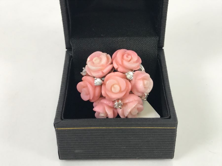 Sterling Silver Rose Ring With Original Tags New In Box 18.3g [Photo 2]