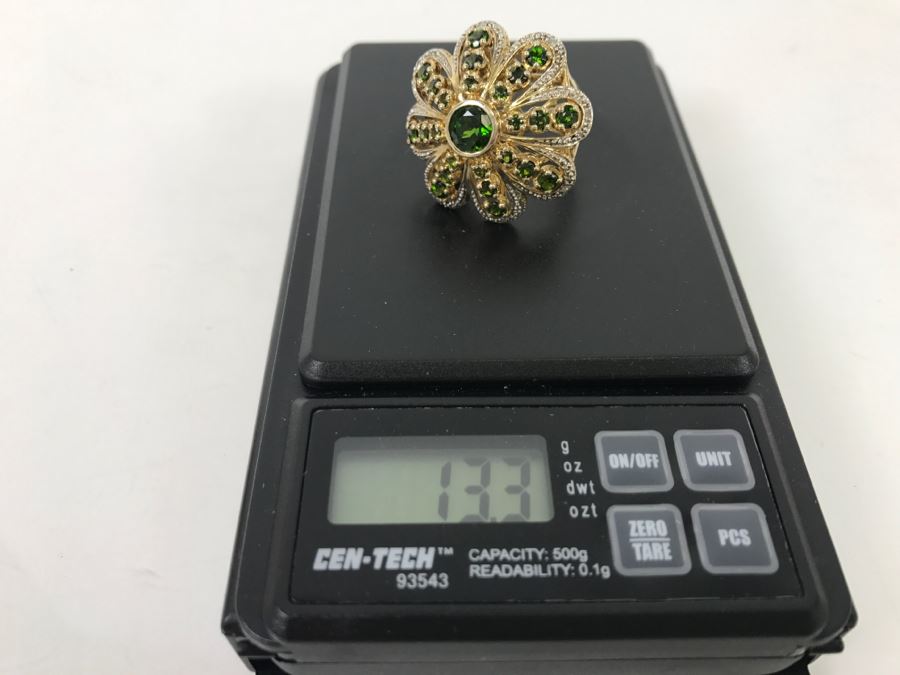 Sterling Silver Ring With Green Stones 13.3g [Photo 10]