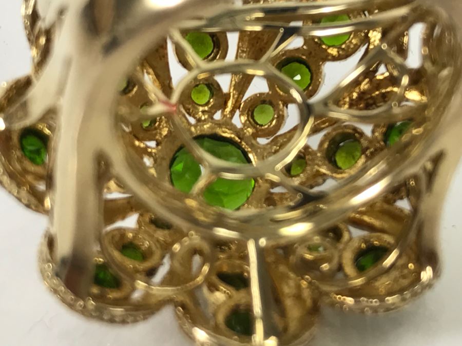 Sterling Silver Ring With Green Stones 13.3g [Photo 7]