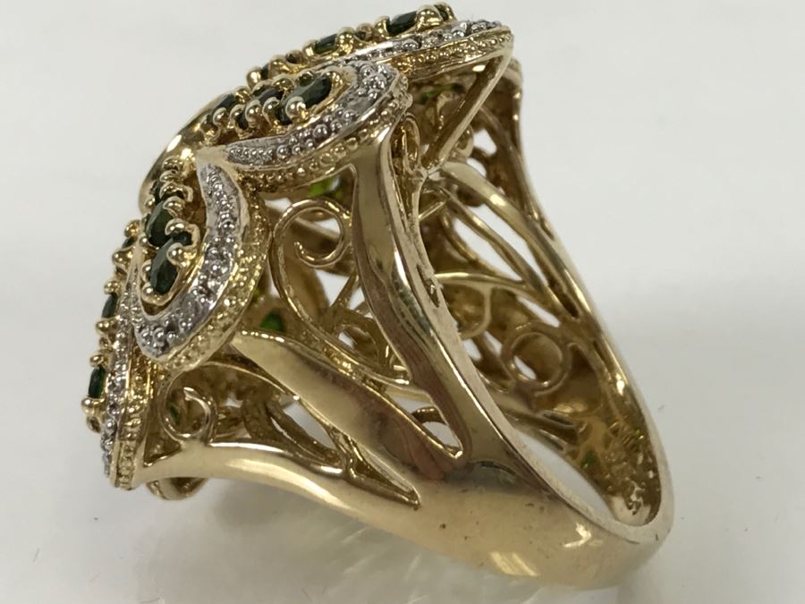Sterling Silver Ring With Green Stones 13.3g [Photo 2]