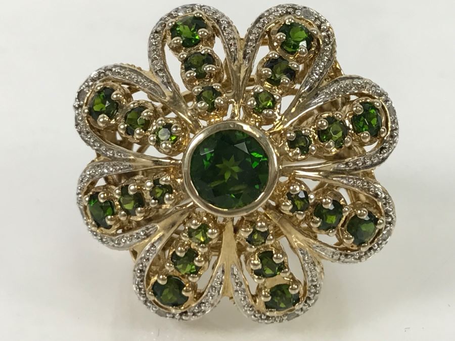 Sterling Silver Ring With Green Stones 13.3g [Photo 1]