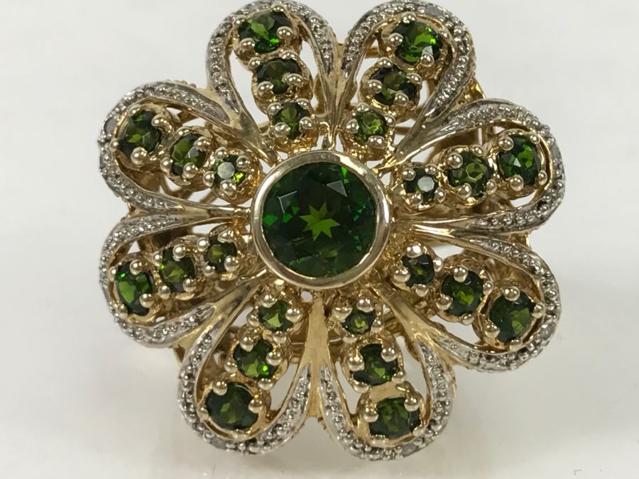 Sterling Silver Ring With Green Stones 13.3g [Photo 3]