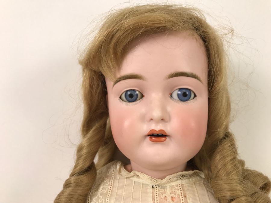 Large Antique Doll Porcelain Head Jointed Composition Body Head Marked 191 16 'Hair Marked 100% Cheveux Naturels Made In France'