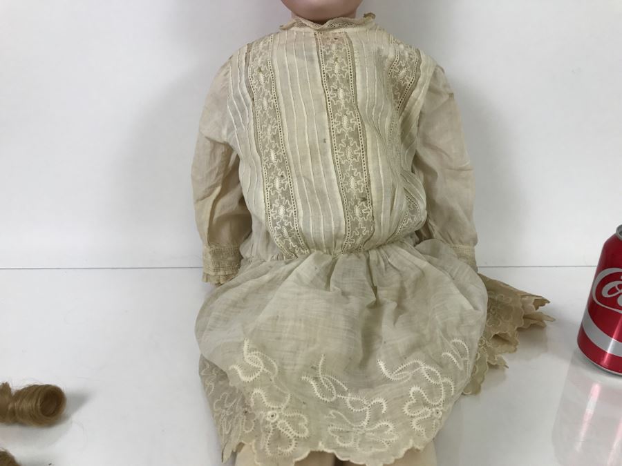 Large Antique Doll Porcelain Head Jointed Composition Body Head Marked 191 16 'Hair Marked 100% Cheveux Naturels Made In France' [Photo 20]