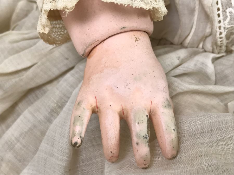 Large Antique Doll Porcelain Head Jointed Composition Body Head Marked 191 16 'Hair Marked 100% Cheveux Naturels Made In France' [Photo 12]