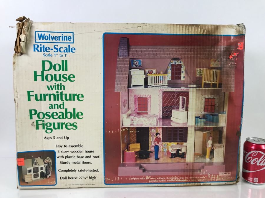 Wolverine Rite-Scale Doll House With Furniture And Poseable Figures In Damaged Unopened Box No. 845