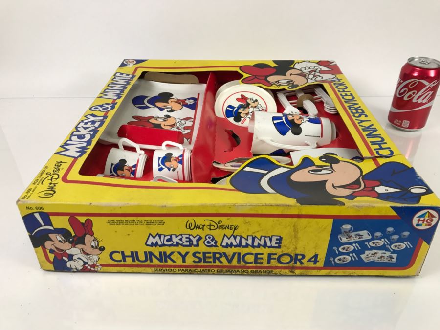 Walt Disney Mickey & Minnie Chunky Service For 4 Kid's Cups, Plates, Flatware In Damaged Box [Photo 5]