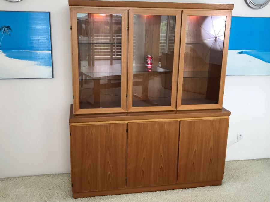 Danish Mid-Century Modern Teak China Cabinet Credenza 