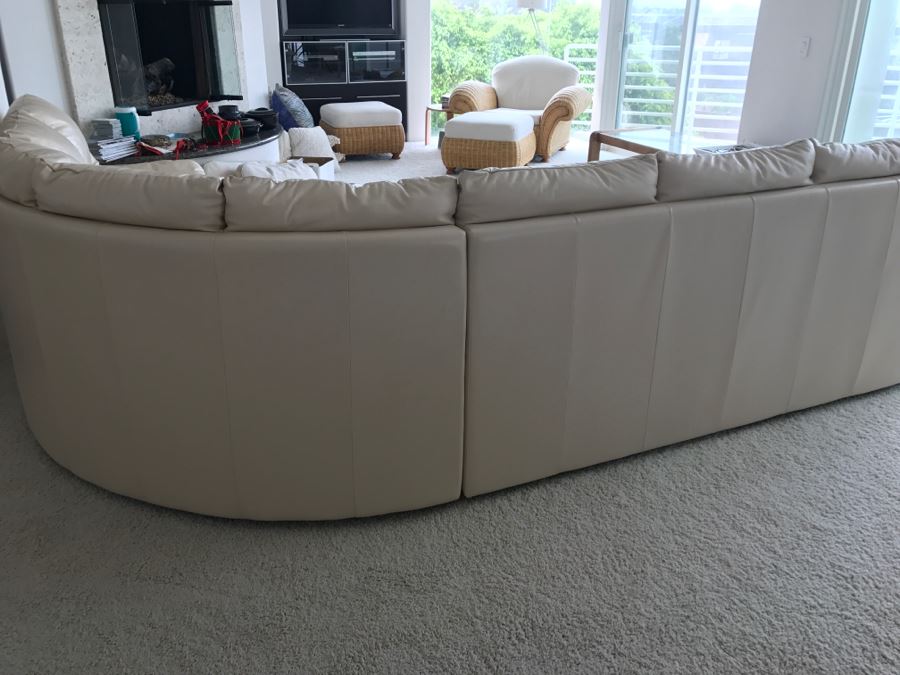 Large White Leather Sectional Sofa - See Photos For Wear Of Seat On Left End [Photo 10]