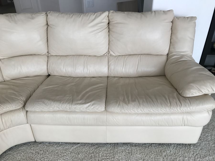 Large White Leather Sectional Sofa - See Photos For Wear Of Seat On Left End [Photo 9]