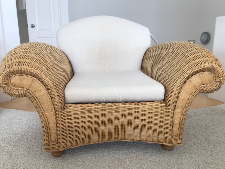 PALECEK Wicker Armchair With Ottoman Retails For Over $2,000 [Photo 2]