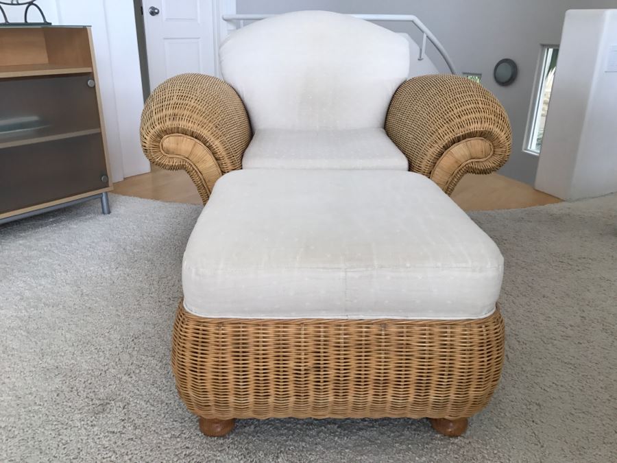 PALECEK Wicker Armchair With Ottoman Retails For Over $2,000