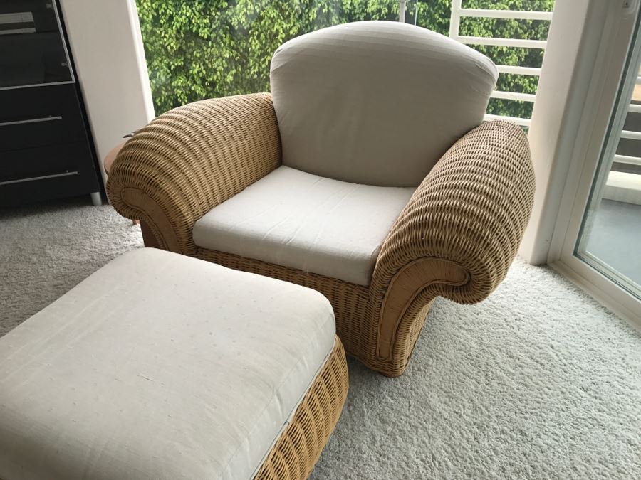 PALECEK Wicker Armchair With Ottoman Retails For Over $2,000 [Photo 3]