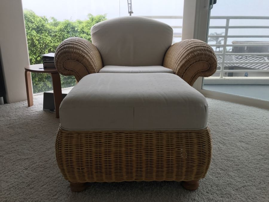 PALECEK Wicker Armchair With Ottoman Retails For Over $2,000 [Photo 2]