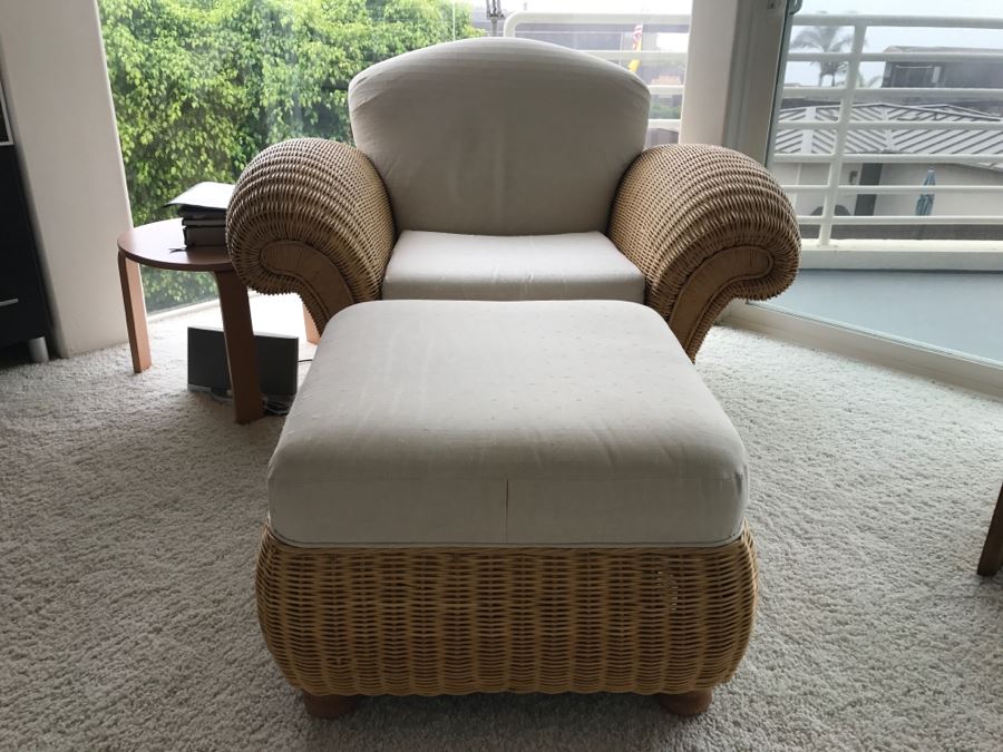 PALECEK Wicker Armchair With Ottoman Retails For Over $2,000
