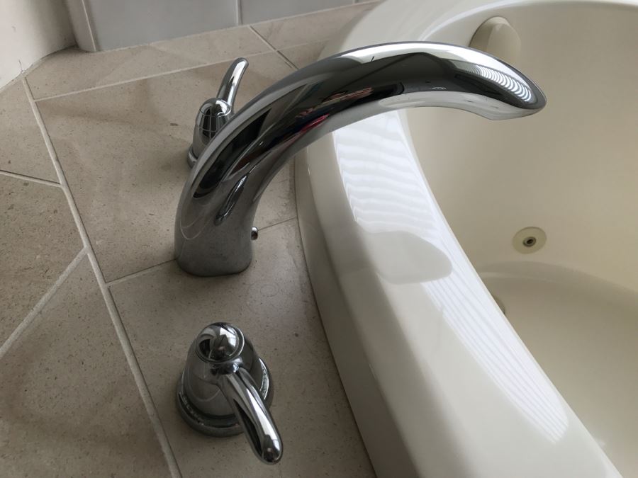 Drop-In Whirlpool Tub From Scandinavian Marble With Pump And (2) Matching Bathroom Sinks With GROHE Stainless Steel Fixtures [Photo 12]