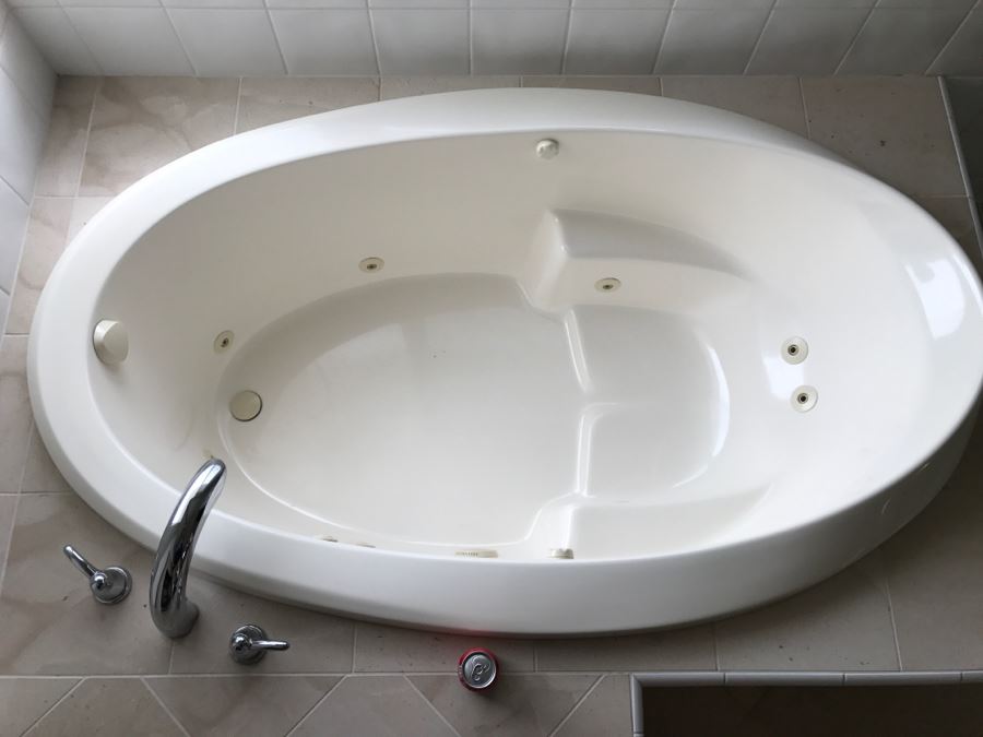 Drop-In Whirlpool Tub From Scandinavian Marble With Pump And (2) Matching Bathroom Sinks With GROHE Stainless Steel Fixtures [Photo 8]