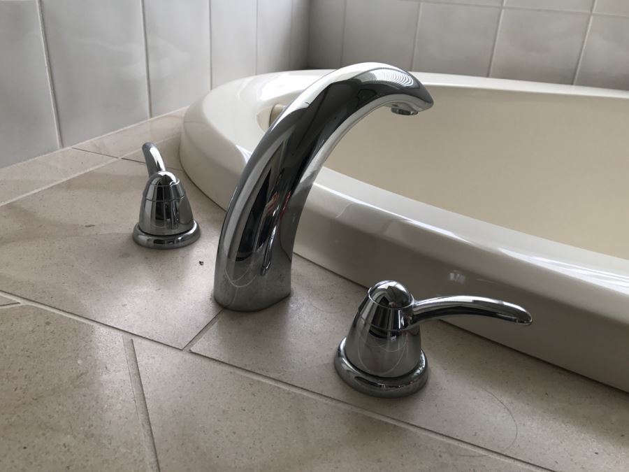 Drop-In Whirlpool Tub From Scandinavian Marble With Pump And (2) Matching Bathroom Sinks With GROHE Stainless Steel Fixtures [Photo 14]