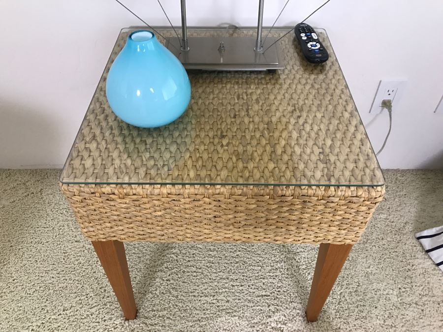 Woven Rope Side Table With Glass Top - Matches Armchairs In This Sale [Photo 3]