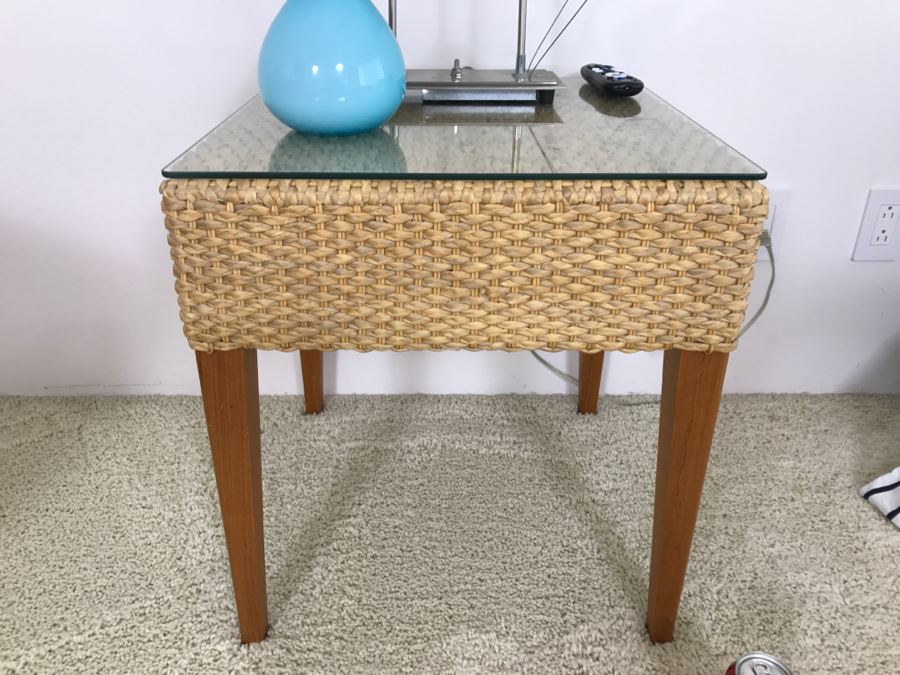 Woven Rope Side Table With Glass Top - Matches Armchairs In This Sale [Photo 1]