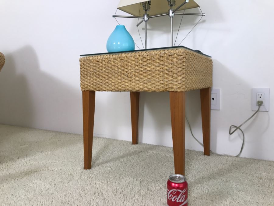Woven Rope Side Table With Glass Top - Matches Armchairs In This Sale [Photo 2]