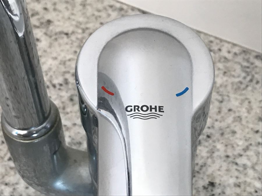 Aquamarine Glass Round Vessel Sink With GROHE Stainless Steel Fixtures [Photo 6]