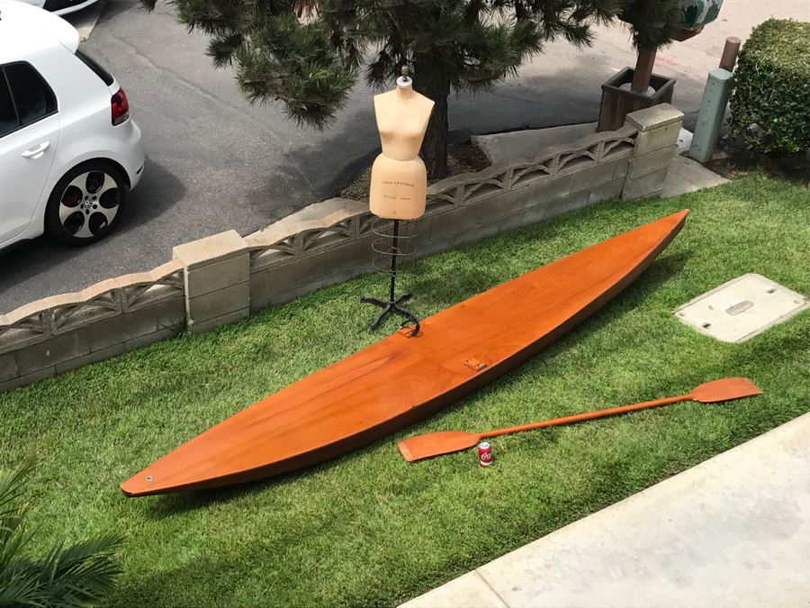 Vintage 1967 Australian Wooden Surf Ski With Paddle Bailey Boat Builders Sydney Apx 14' Long