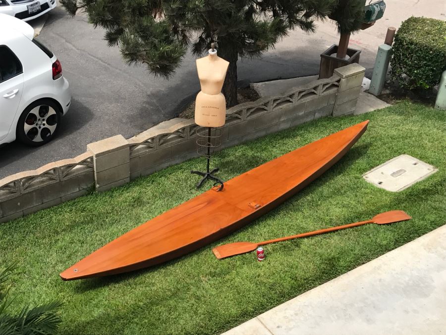 Vintage 1967 Australian Wooden Surf Ski With Paddle Bailey Boat Builders Sydney Apx 14' Long [Photo 3]