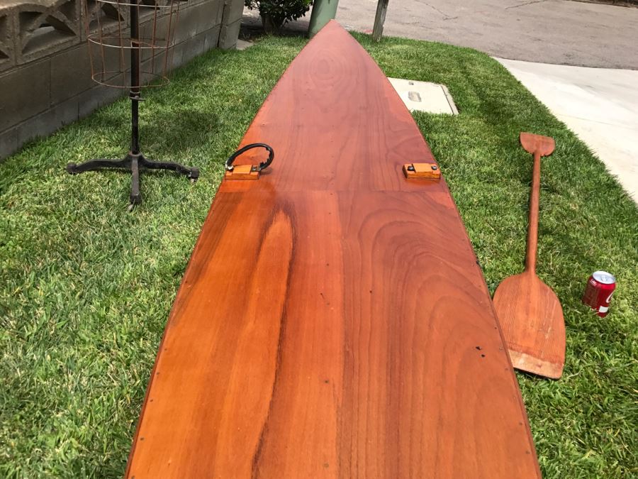 Vintage 1967 Australian Wooden Surf Ski With Paddle Bailey Boat Builders Sydney Apx 14' Long [Photo 12]