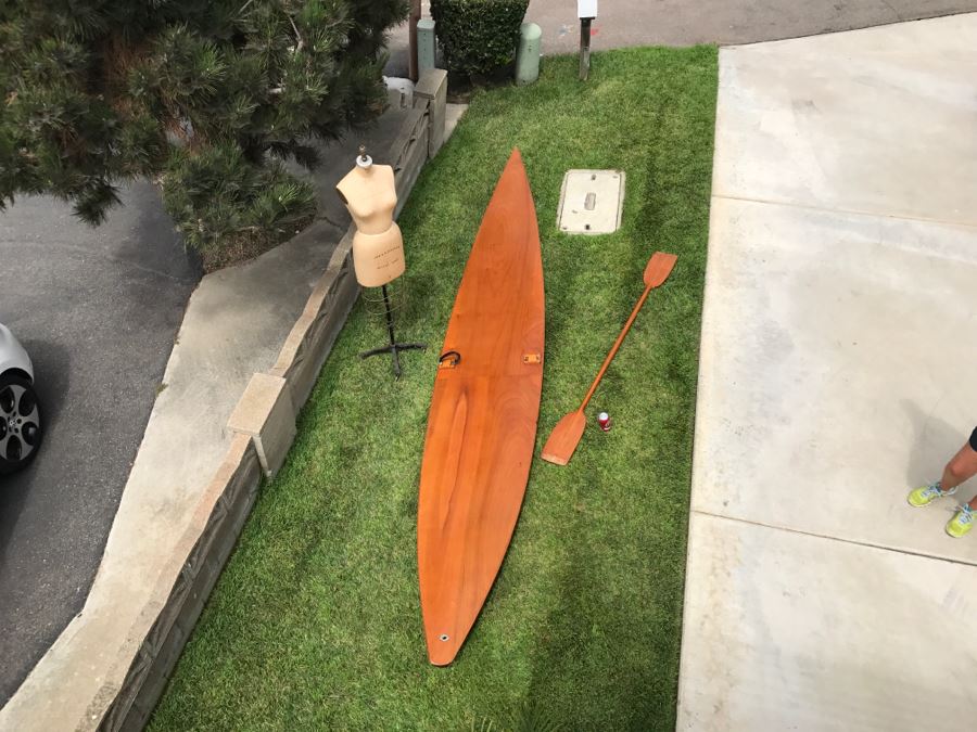 Vintage 1967 Australian Wooden Surf Ski With Paddle Bailey Boat Builders Sydney Apx 14' Long [Photo 4]
