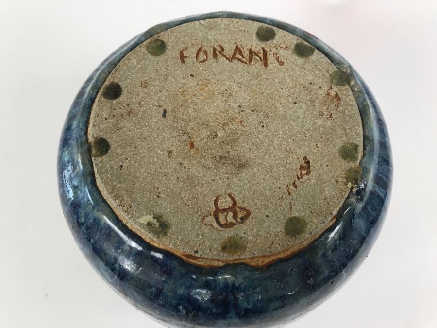 Blue Glaze Pottery Vessel Signed Underneath FORAN [Photo 5]