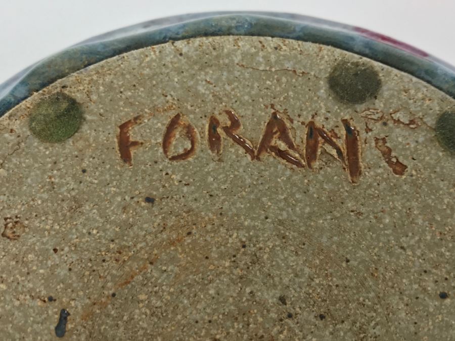 Blue Glaze Pottery Vessel Signed Underneath FORAN [Photo 6]