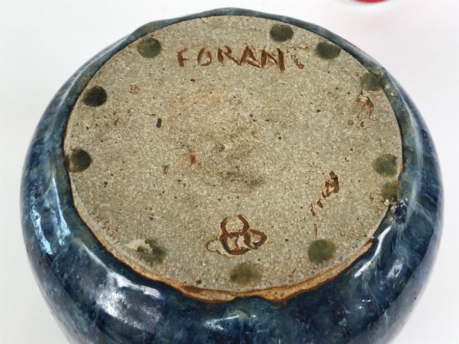 Blue Glaze Pottery Vessel Signed Underneath FORAN [Photo 8]