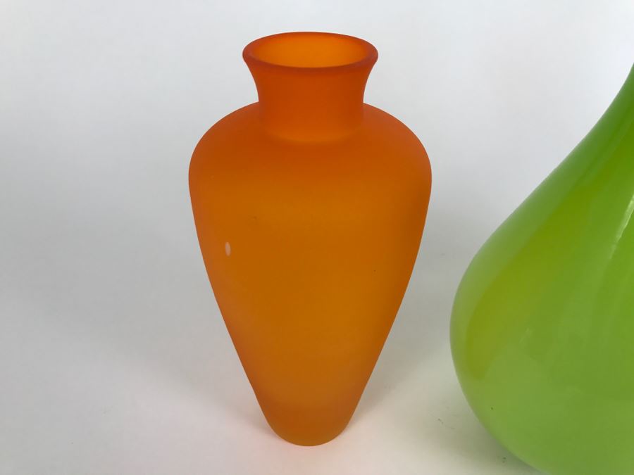 Set Of 3 Colored Glass Vessels Vases [Photo 7]