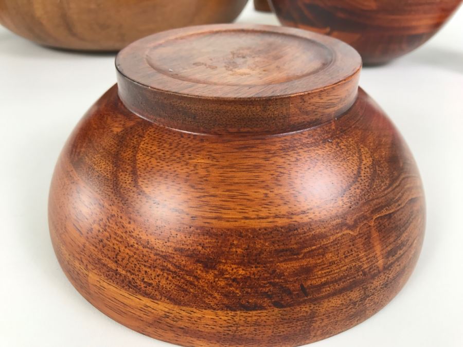 Collection Of Turned Wood Bowls Salad Bowl Set, Salt & Pepper Shakers And Pair Of Wooden Stemware Glasses Monkey Pod Wood [Photo 7]