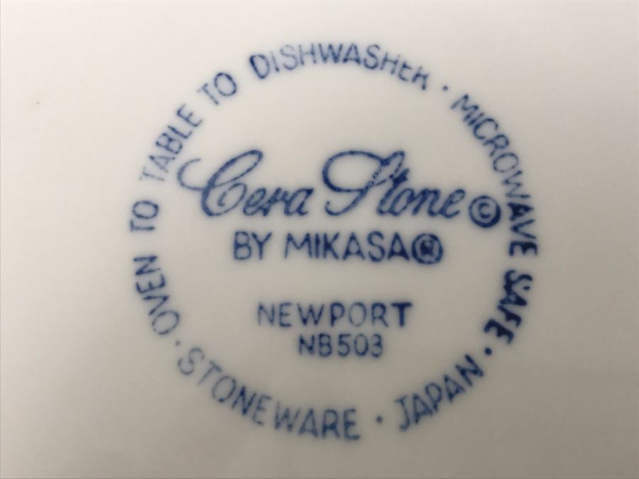 MIKASA Japan Blue And White China Set ~20 Pieces Cera Stone Pattern Newport With Salad Bowl Fork And Spoon And Figural Cheese Spreaders [Photo 13]
