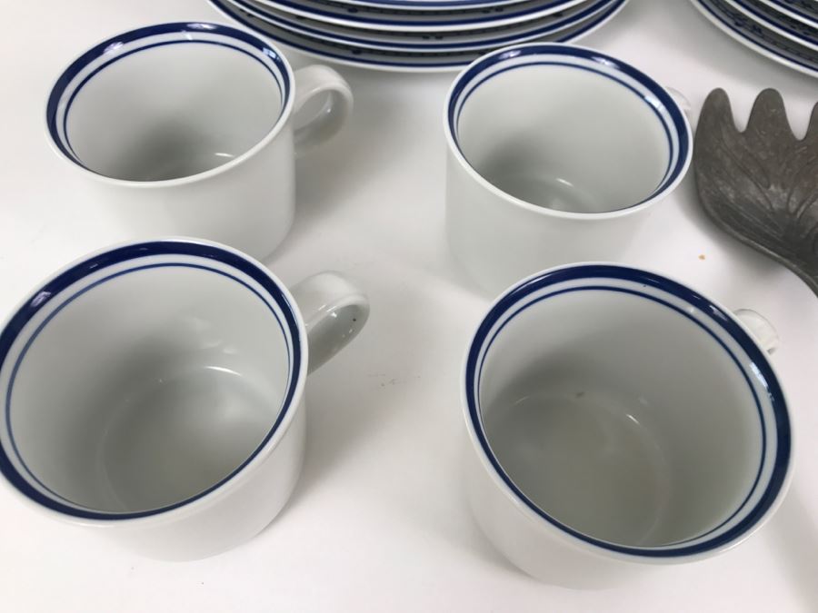 MIKASA Japan Blue And White China Set ~20 Pieces Cera Stone Pattern Newport With Salad Bowl Fork And Spoon And Figural Cheese Spreaders [Photo 9]