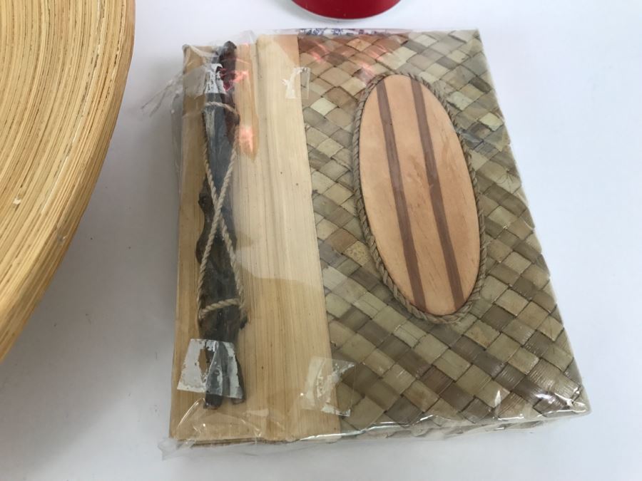 Set Of 2 Ikea Bamboo Dishes And New Bamboo Notebook With Surfboard [Photo 6]
